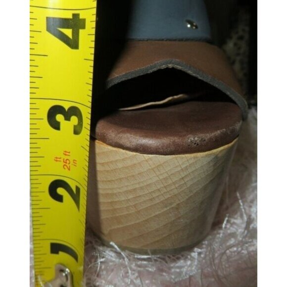 Marni Italian Leather Color Block Wooden Heeled Platform Slingback Studded Heels - Picture 6 of 14